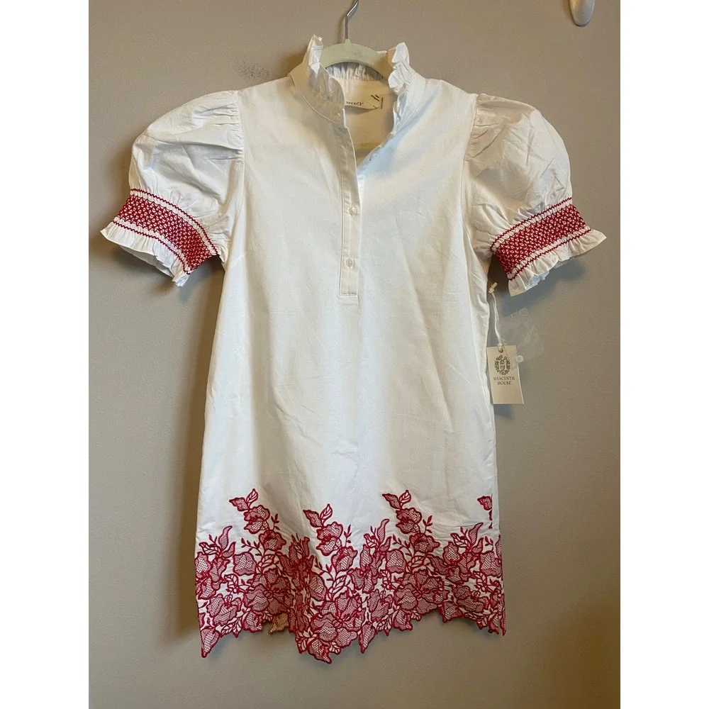 Tuckernuck Hyacinth House White Red Embroidered Mini Dress XS New With Tags - Picture 2 of 9